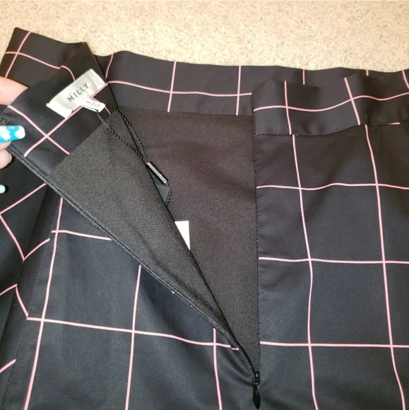 Milly Bias Pencil Skirt Grid Print Black & Pink Size 8 NWT - Picture 13 of 16